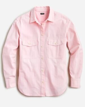 J. Crew Garment-Dyed Chambray Long Sleeve Button-Up Shirt Pink Plus Size 16